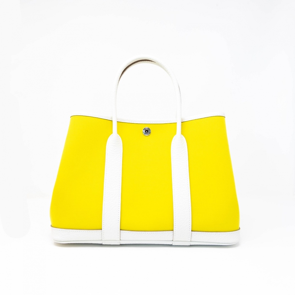 Hermes Toile Canvas Garden Party 30 Bag Lime